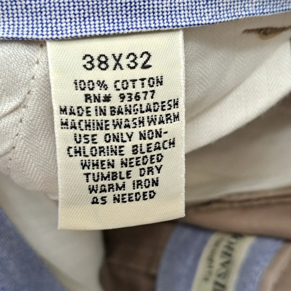 St. John's Bay Authentic Chino Pants Mens 38x32 Cotton Tan Solid Straight Fit